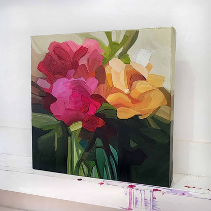 red and magenta wildflower painting 12x12