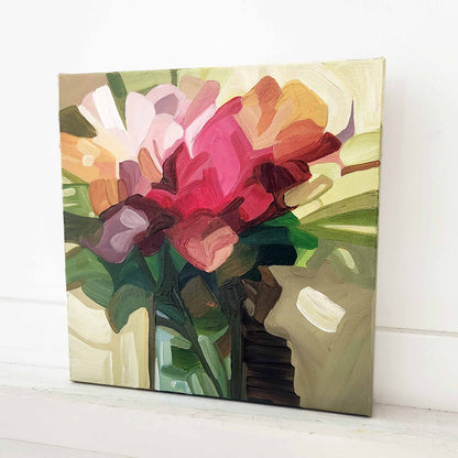 pink wildflower painting in studio