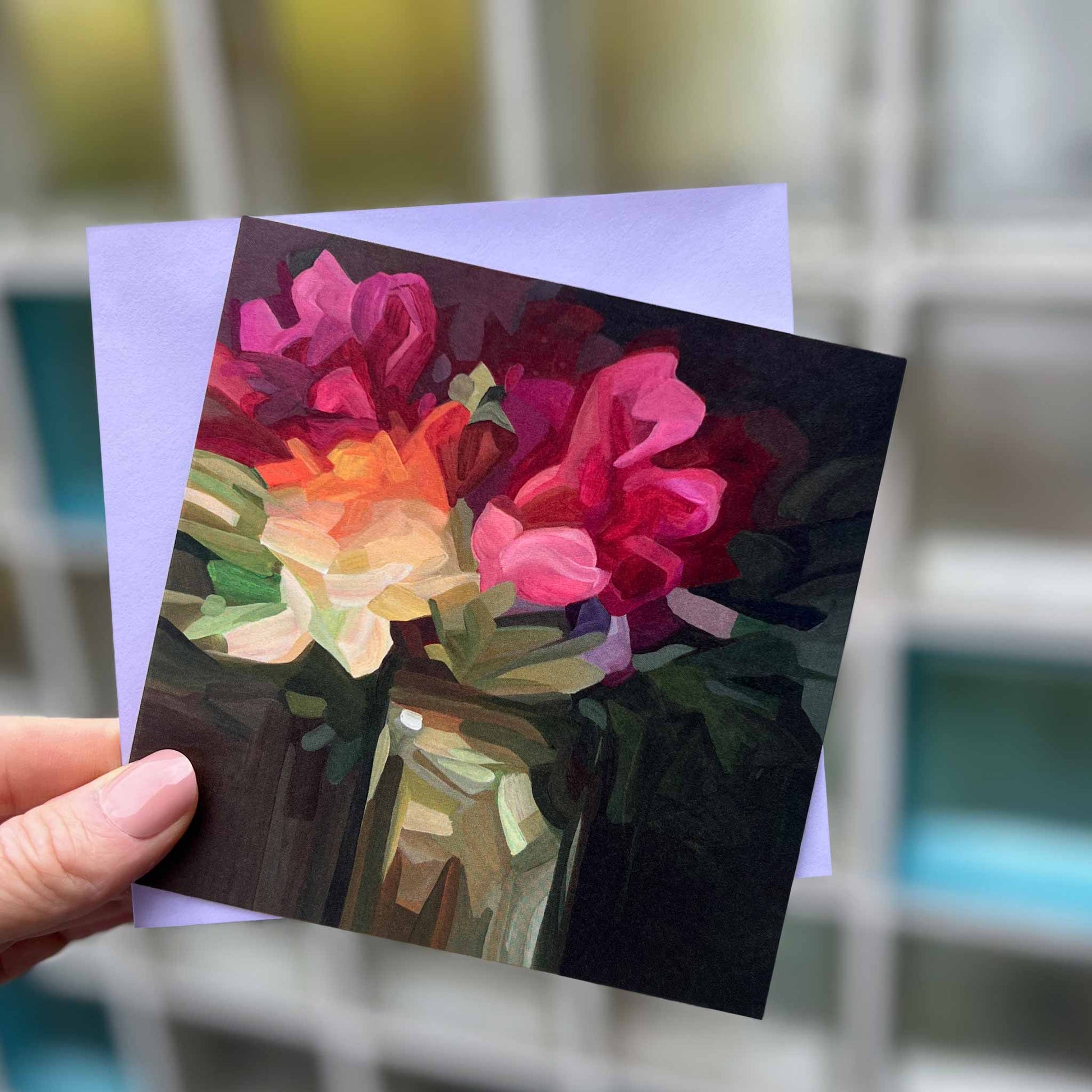 magenta wildflowers art card