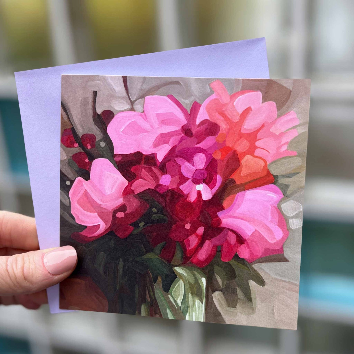 wildflower art card with pink bloooms