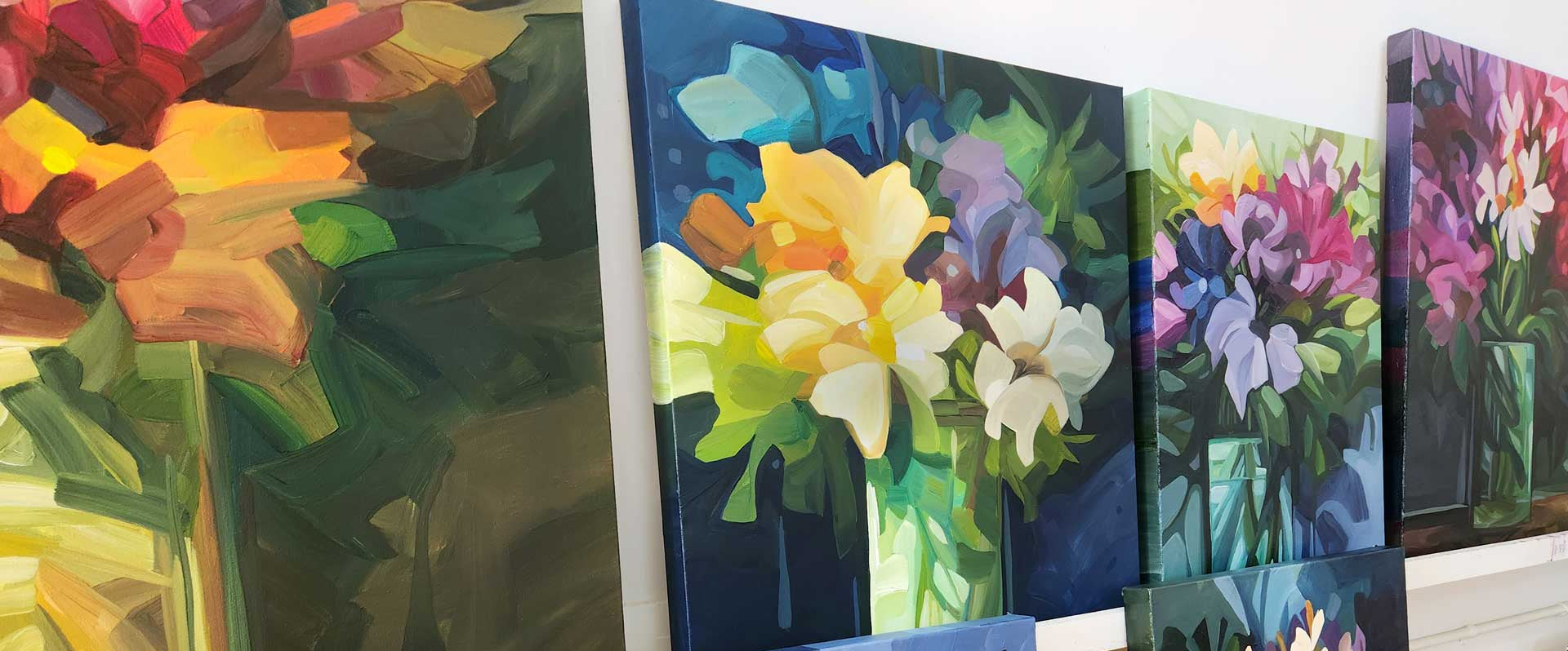 a collection of large colourful wildflower paintings