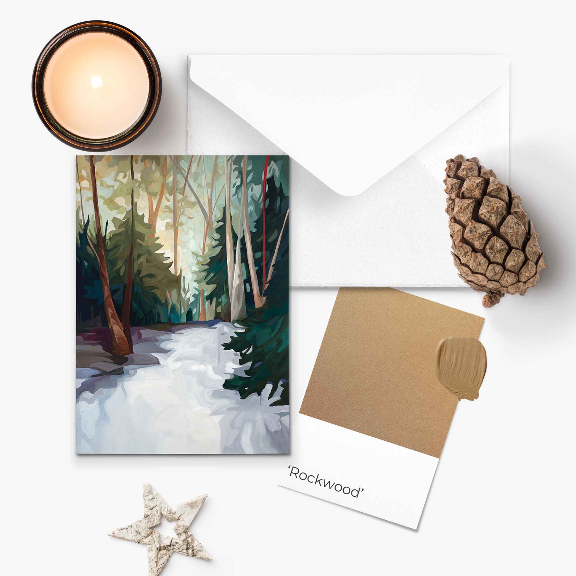 winter forest painting blank greeting card UK