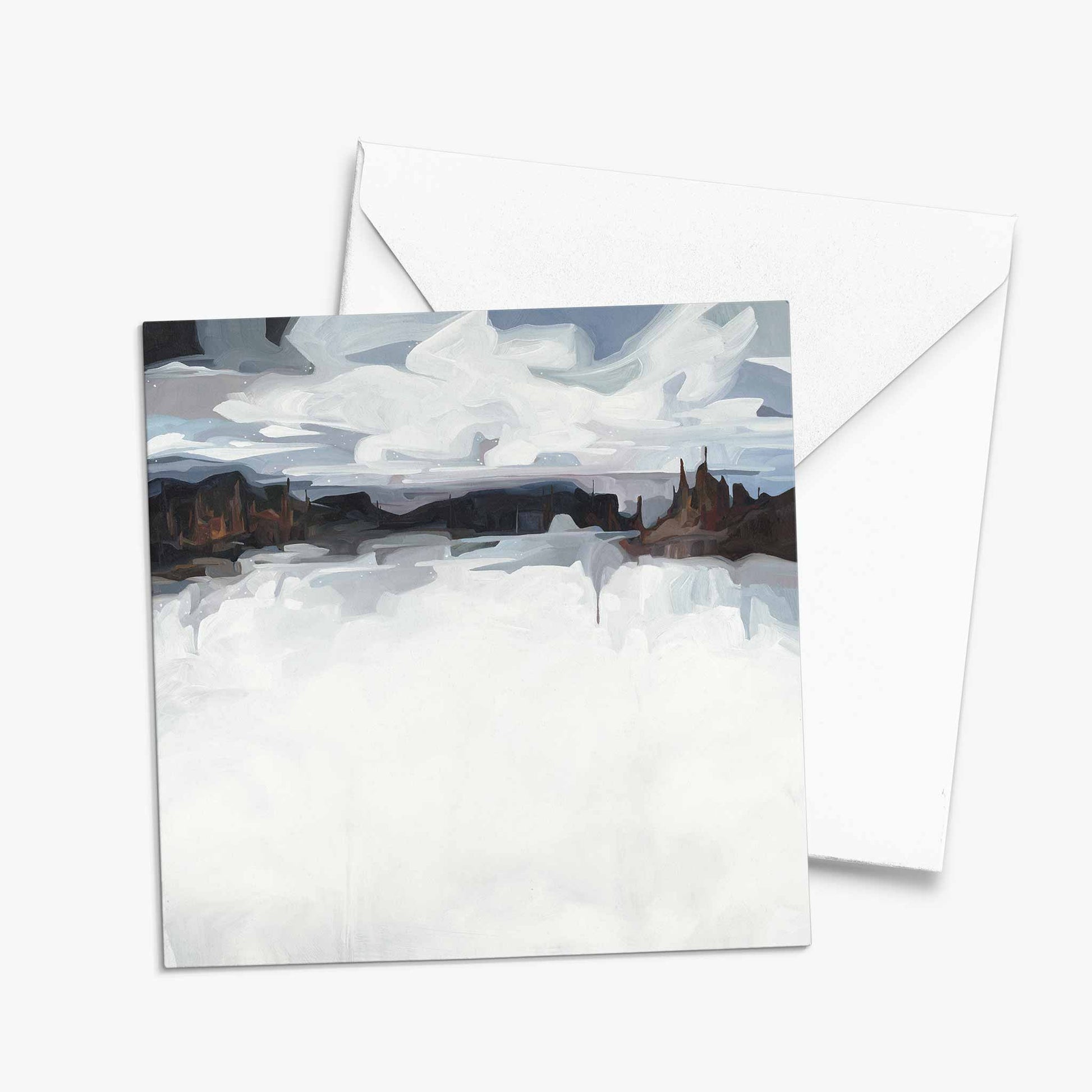 winter landscape painting blank greeting card