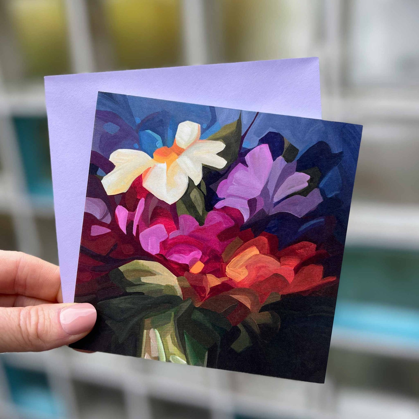 small wildflower art card with lilac envelope