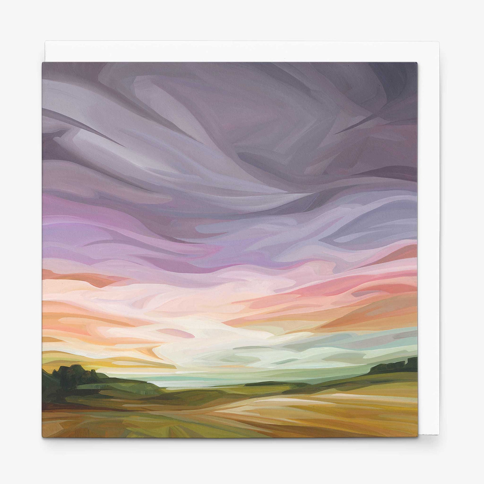Abstract sky greeting card featuring lavender sunset clouds and prairie light by Canadian artist Susannah Bleasby