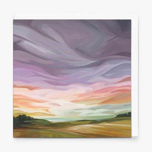 Abstract sky greeting card featuring lavender sunset clouds and prairie light by Canadian artist Susannah Bleasby
