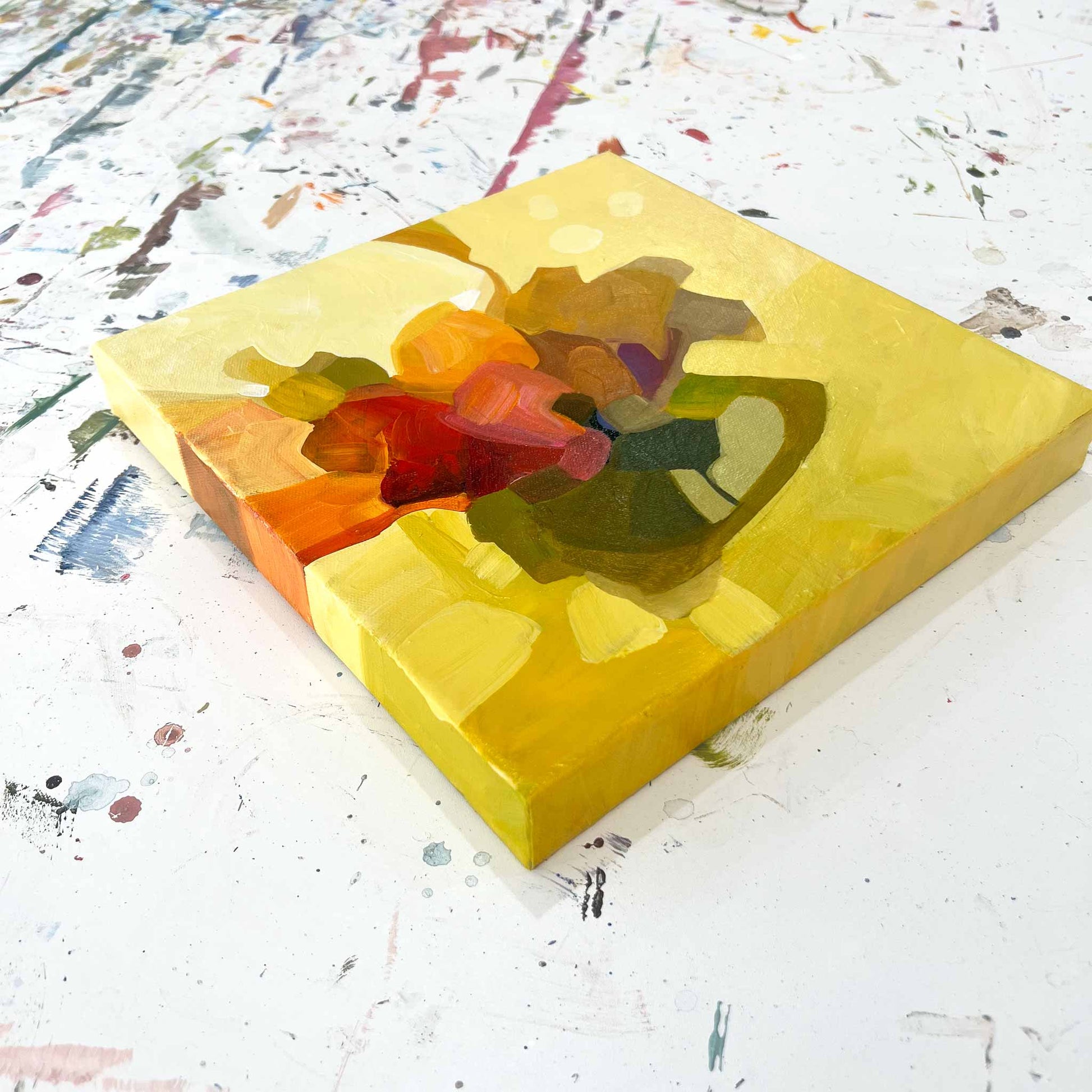 Side view of yellow abstract flower from Canadian abstract artist Susannah Bleasby’s small abstract painting series