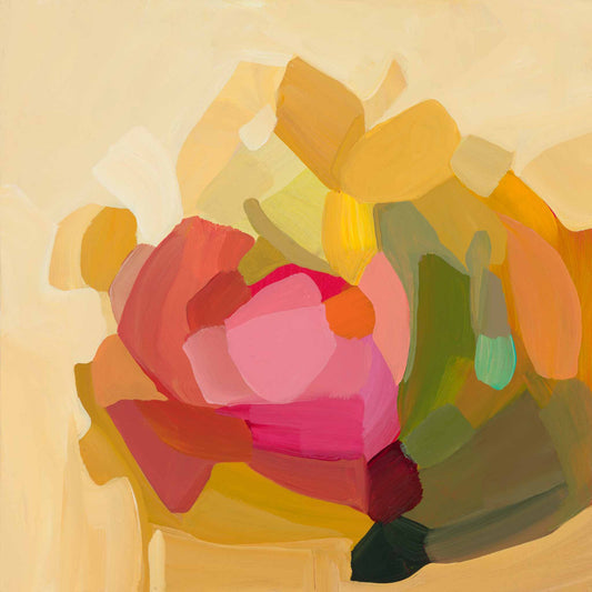 dynamic yellow floral abstract painting