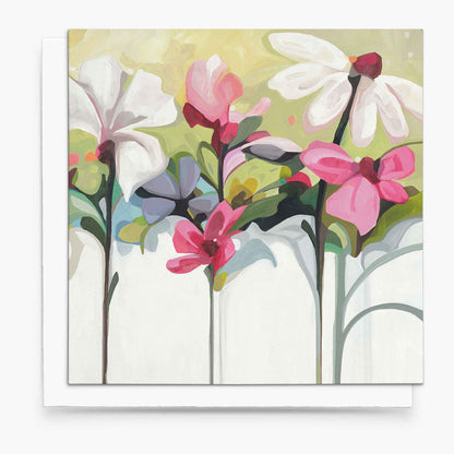 yellow pink floral greeting card with flowers