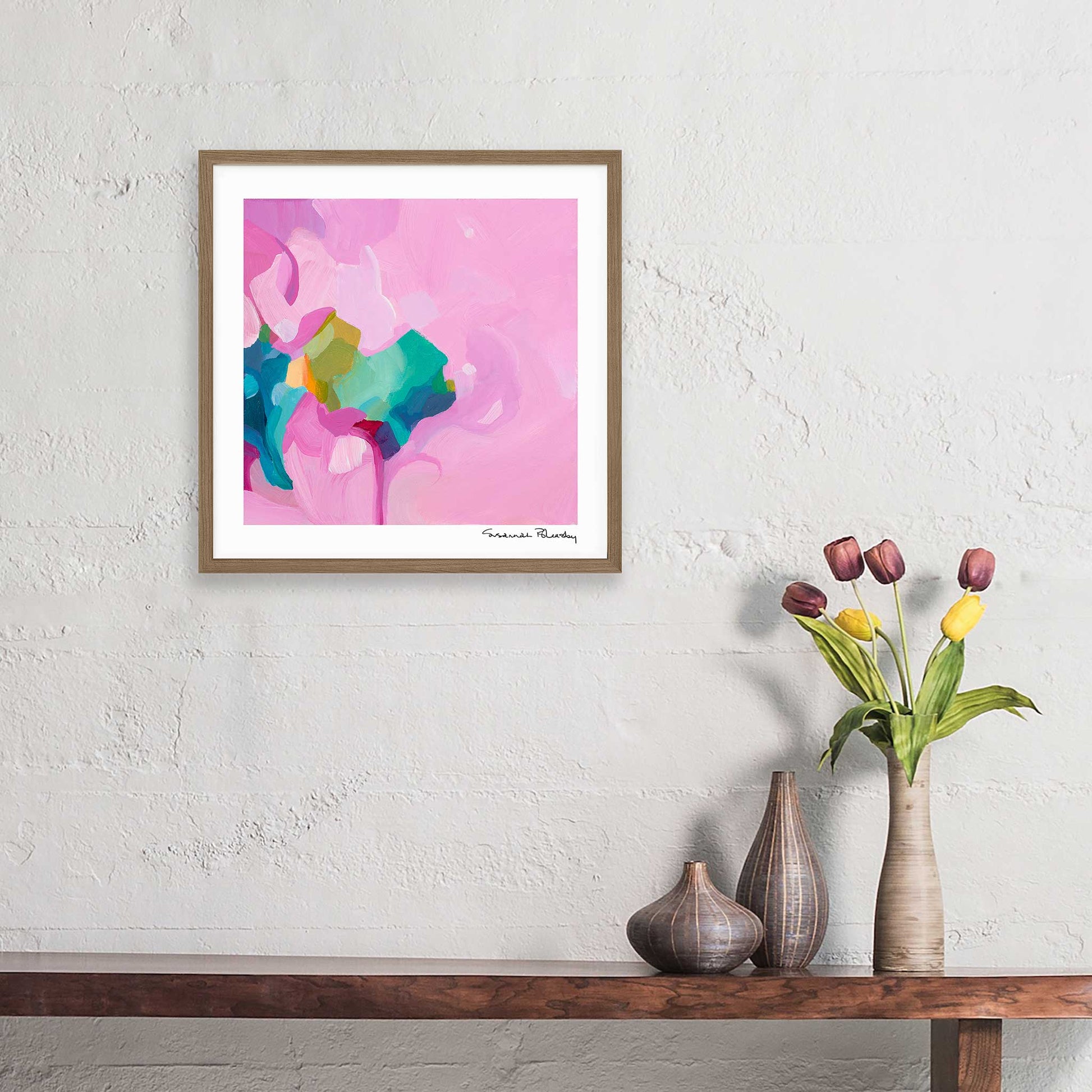 Abstract amarath pink fine art print 12x12 bright and beautiful for home decor colourful wall art
