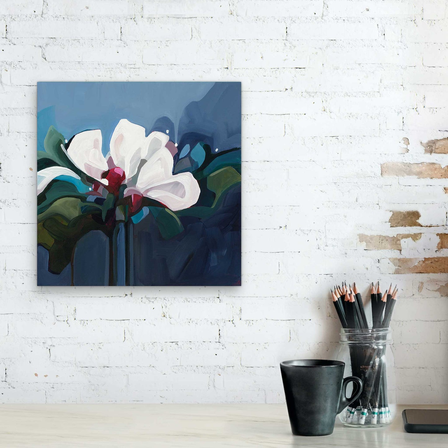 acrylic flower painting canvas floral art abstract flower by Caadian artist Susannah Bleasby