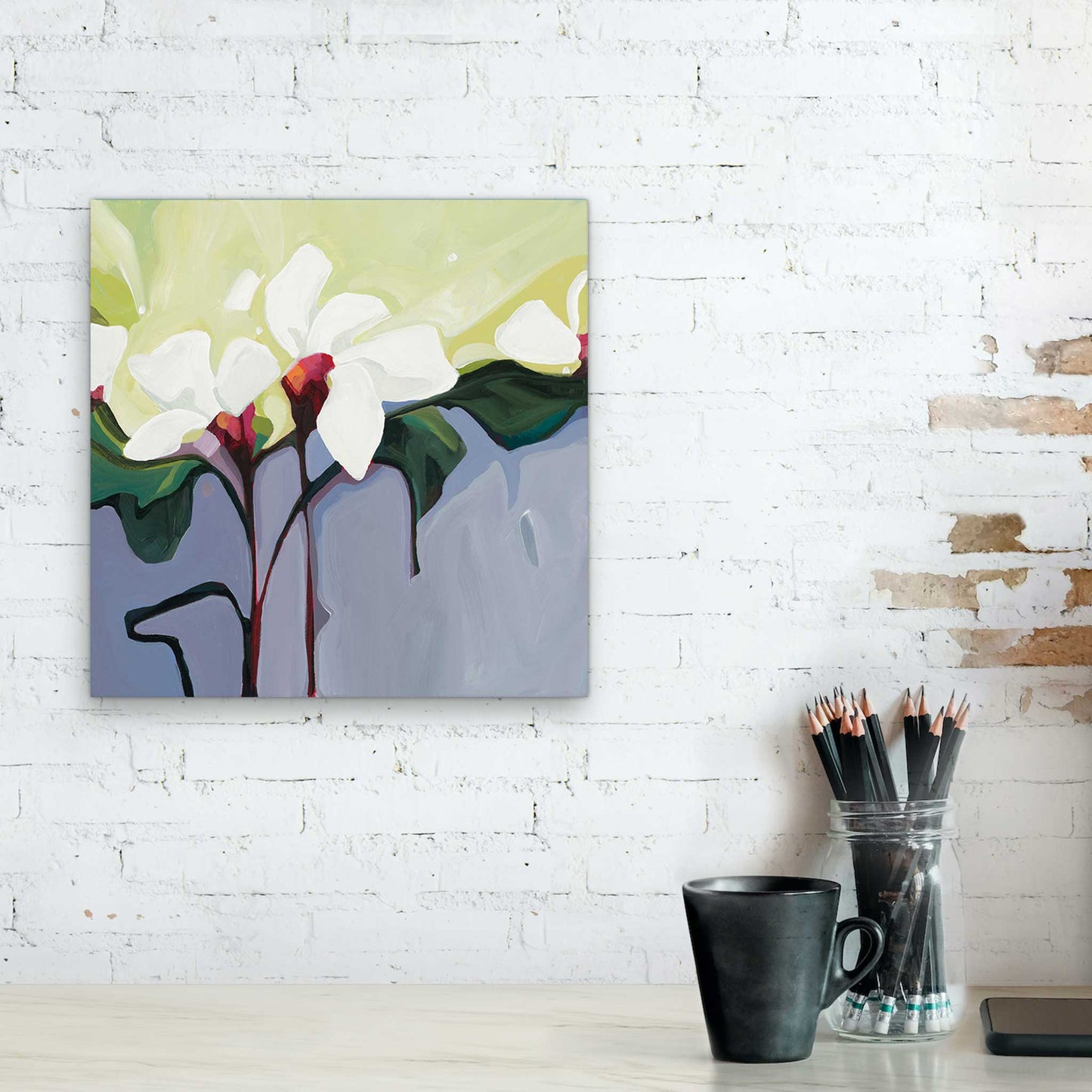 Acrylic flower painting canvas floral art abstract flower by Canadian artist Susannah Bleasby