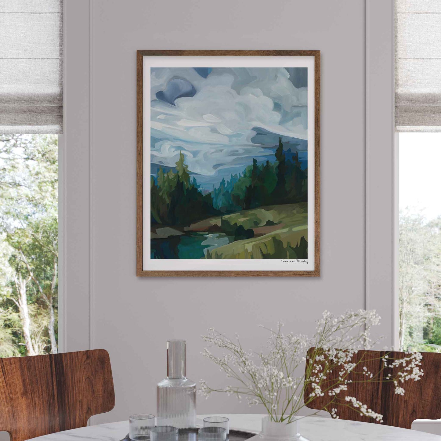 large vertical art print of a hillside mountain painting by Canadian abstract artist Susannah Bleasby