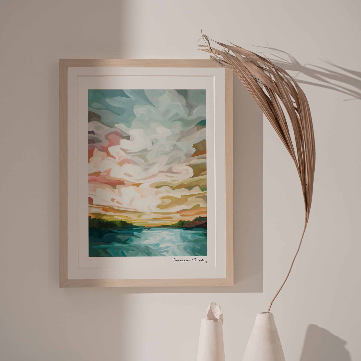 Pastel sunrise painting 12x16 vertical art print by Canadian abstract artist Susannah Bleasby