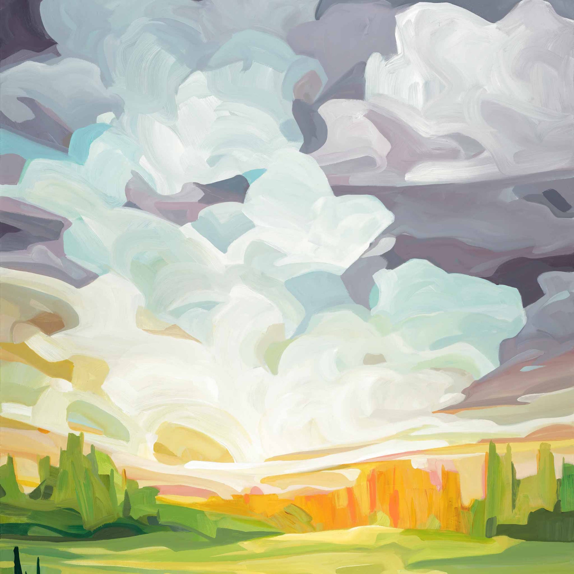Acrylic sky painting of a misty morning sky painted by Canadian artist Susannah Bleasby