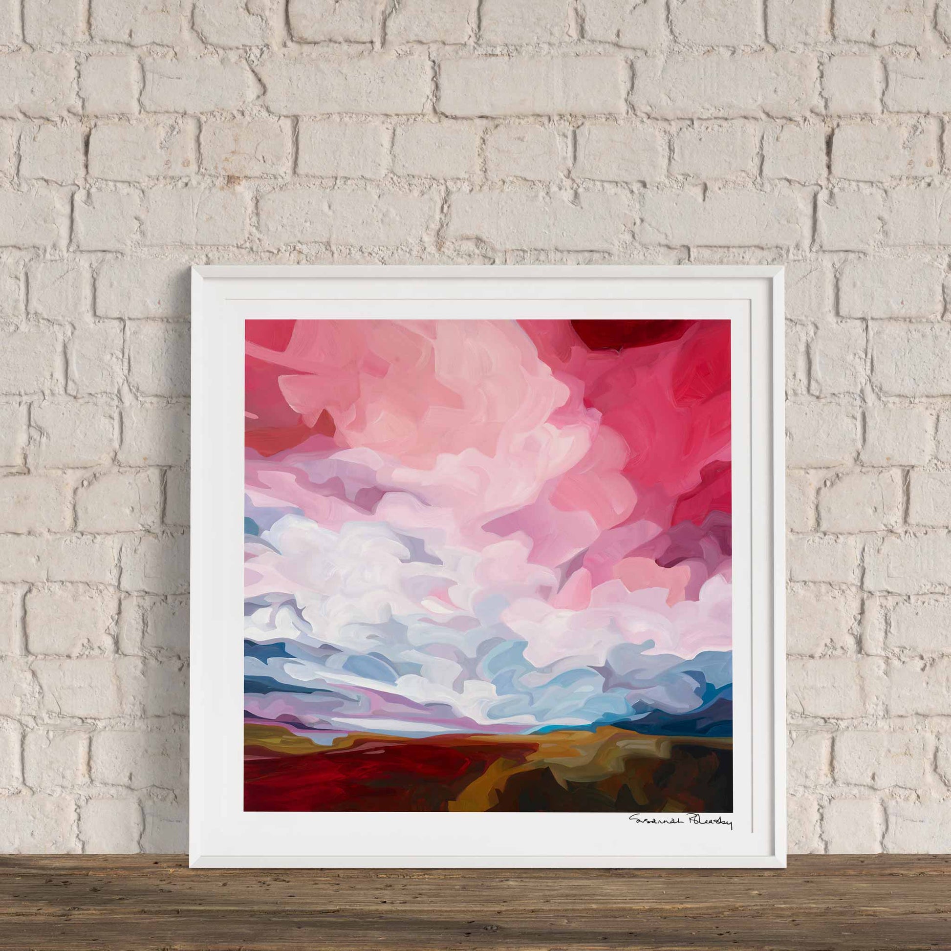 Acrylic sky painting print of a dramatic sky framed as a wall art by Canadian artist Susannah Bleasby