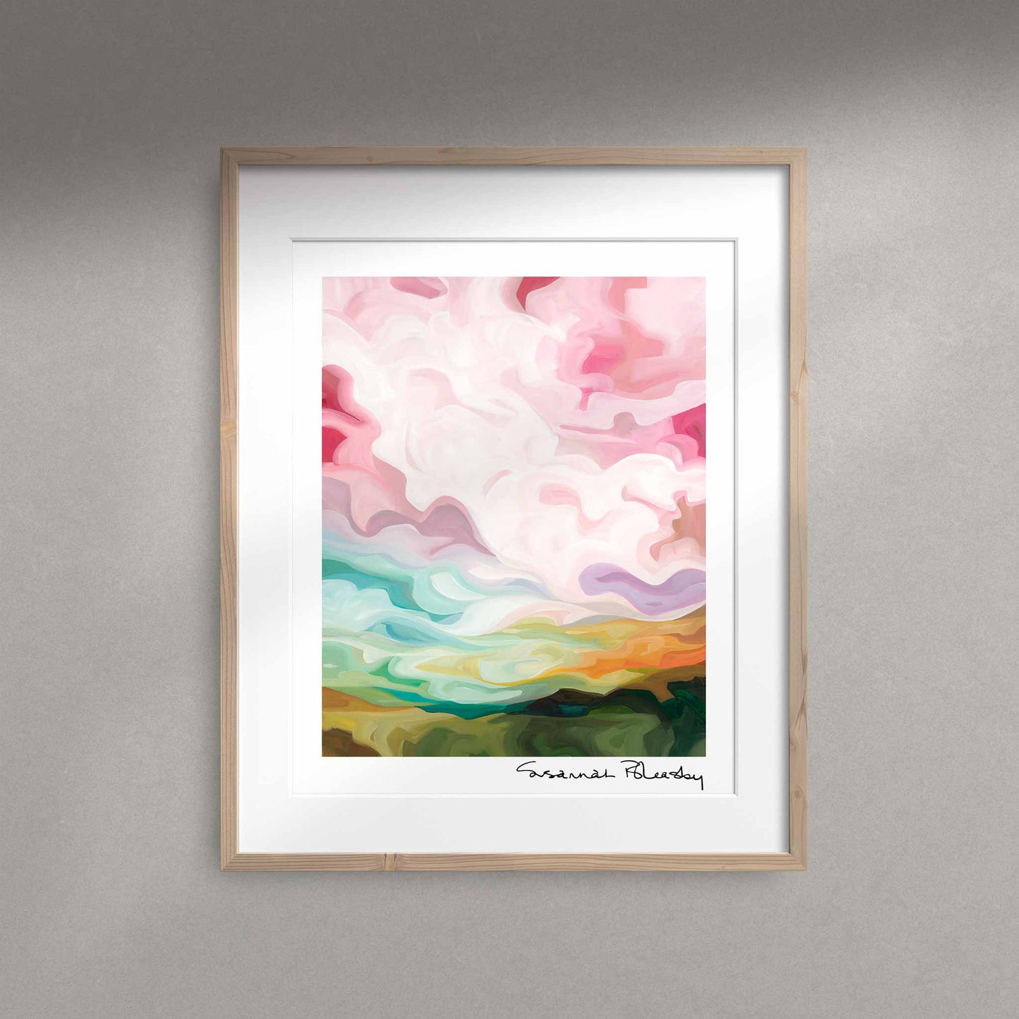 Vertical art print of a pastel sunrise acrylic sky painting by Canadian abstract artist Susannah Bleasby