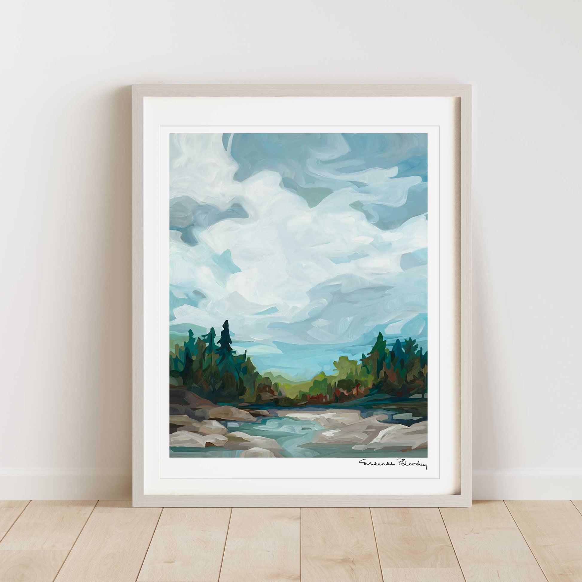 Vertical art print 16x20 of abstract landscape under a blue grey sky 