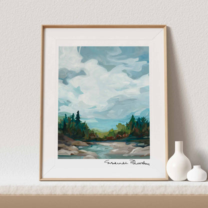 Vertical art print of acrylic abstract landscape painting â€˜Stoney Lakeâ€™