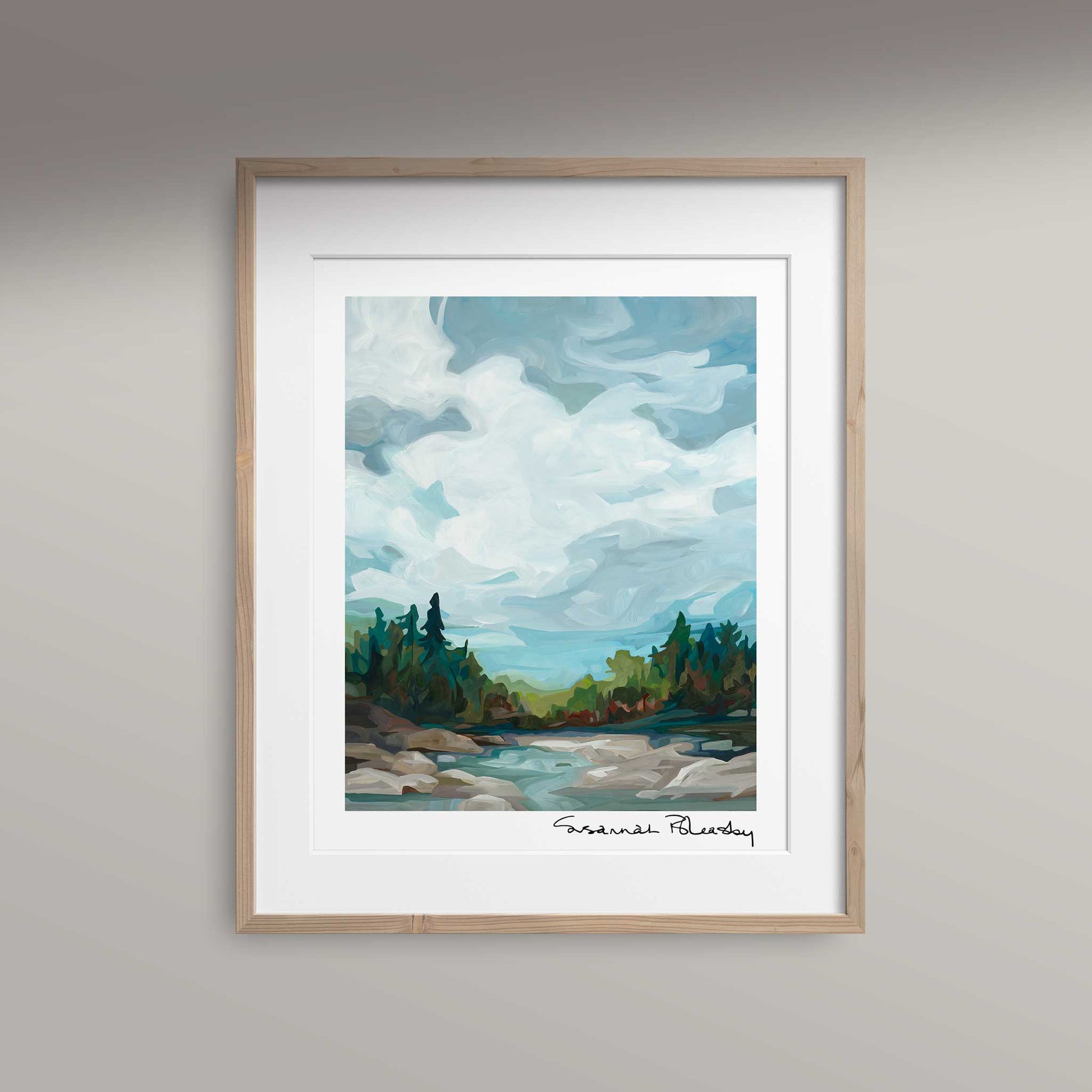16x20 vertical art print of abstract landscape with blue grey sky