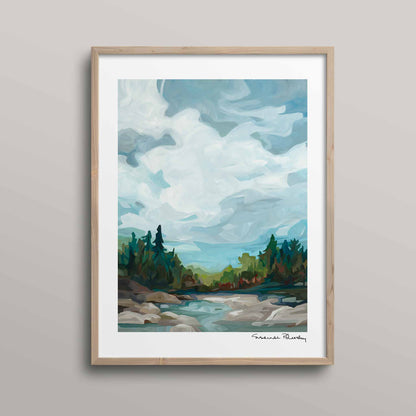 acrylic abstract landscape painting with grey blue sky 12x16 fine art print