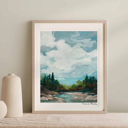 vertical art print created from acrylic abstract landscape painting â€˜Stoney Lakeâ€™