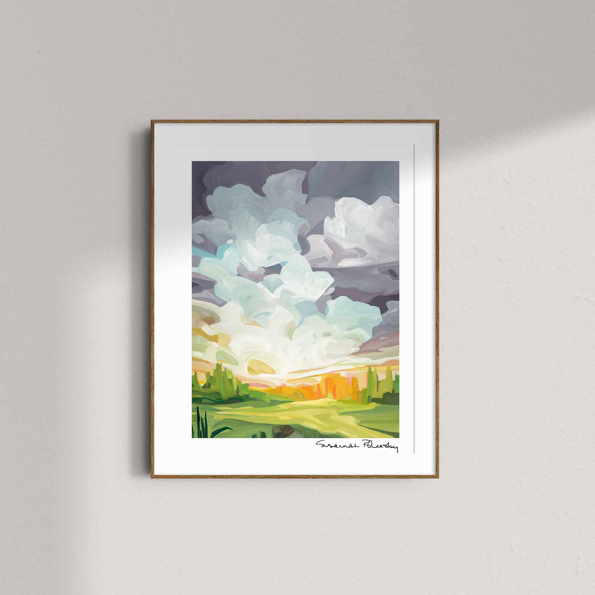 framed 8x10 art print of a mauve sunrise painting by Canadian artist Susannah Bleasby