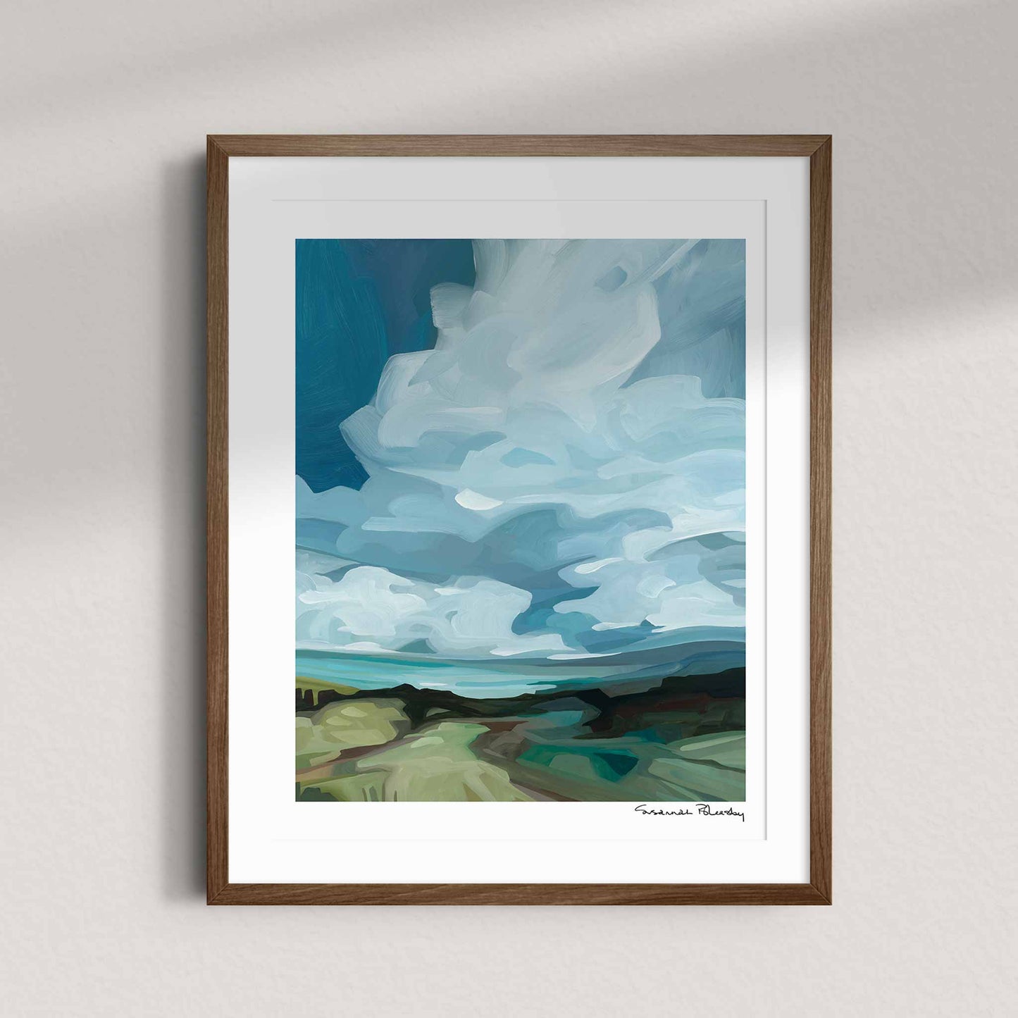 a framed vertical art print of outlander an abstract landscape acrylic sky painting
