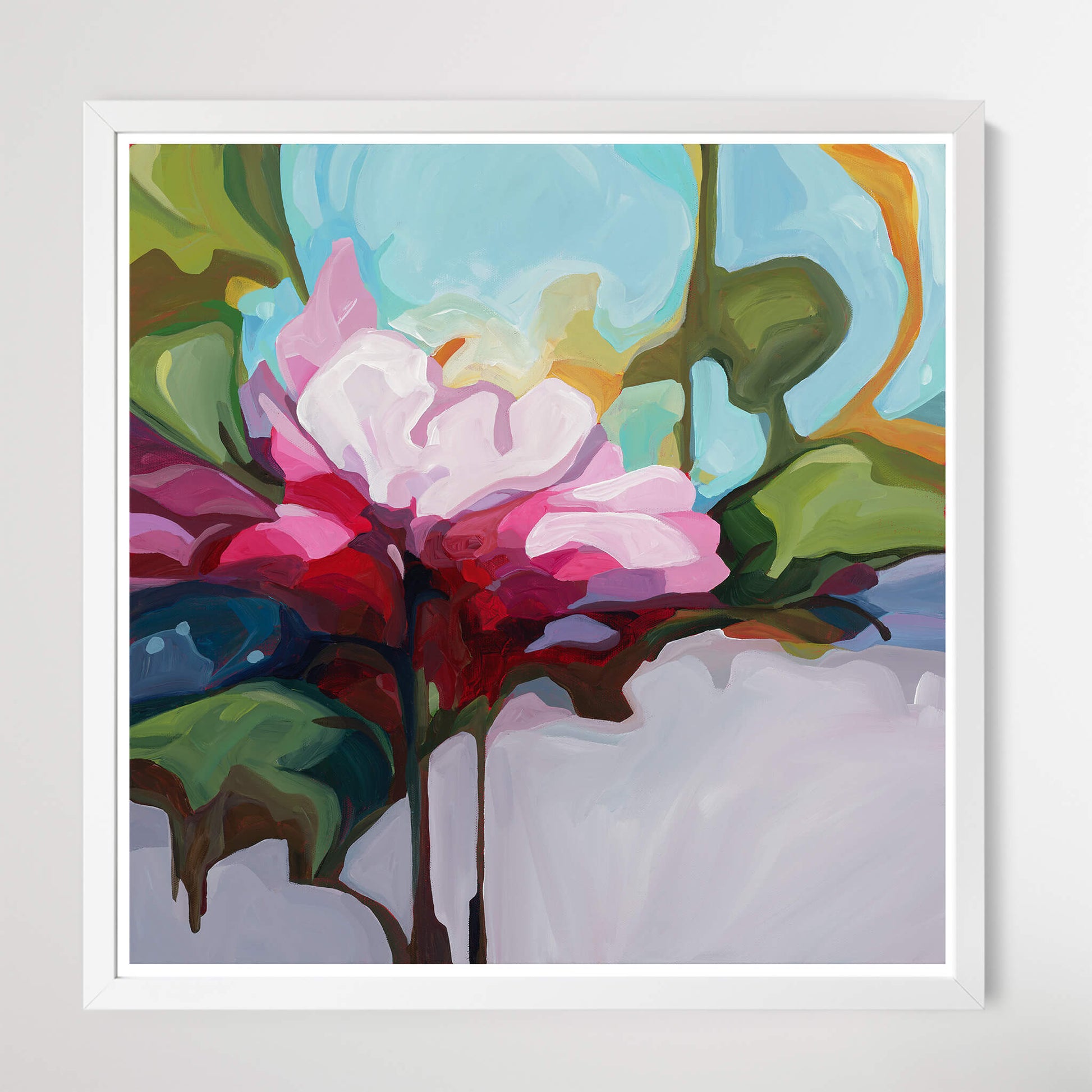 September Rose a fine art abstract floral print by Canadian artist Susannah Bleasby for people who love colourful wall art in their home decor and contemporary abstract floral design