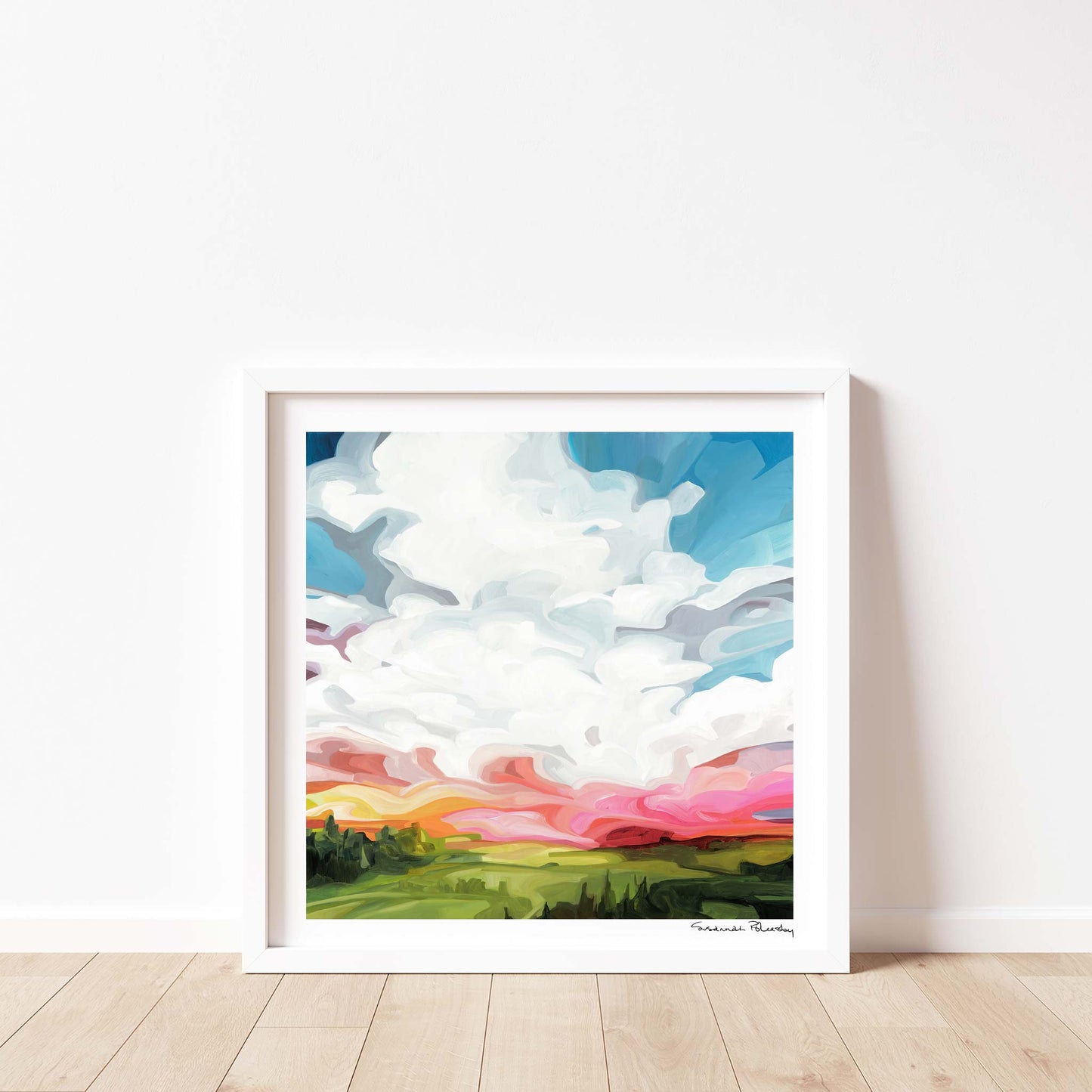 square art print of a vibrant late afternoon sky in summer by Canadian artist Susannah Bleasby