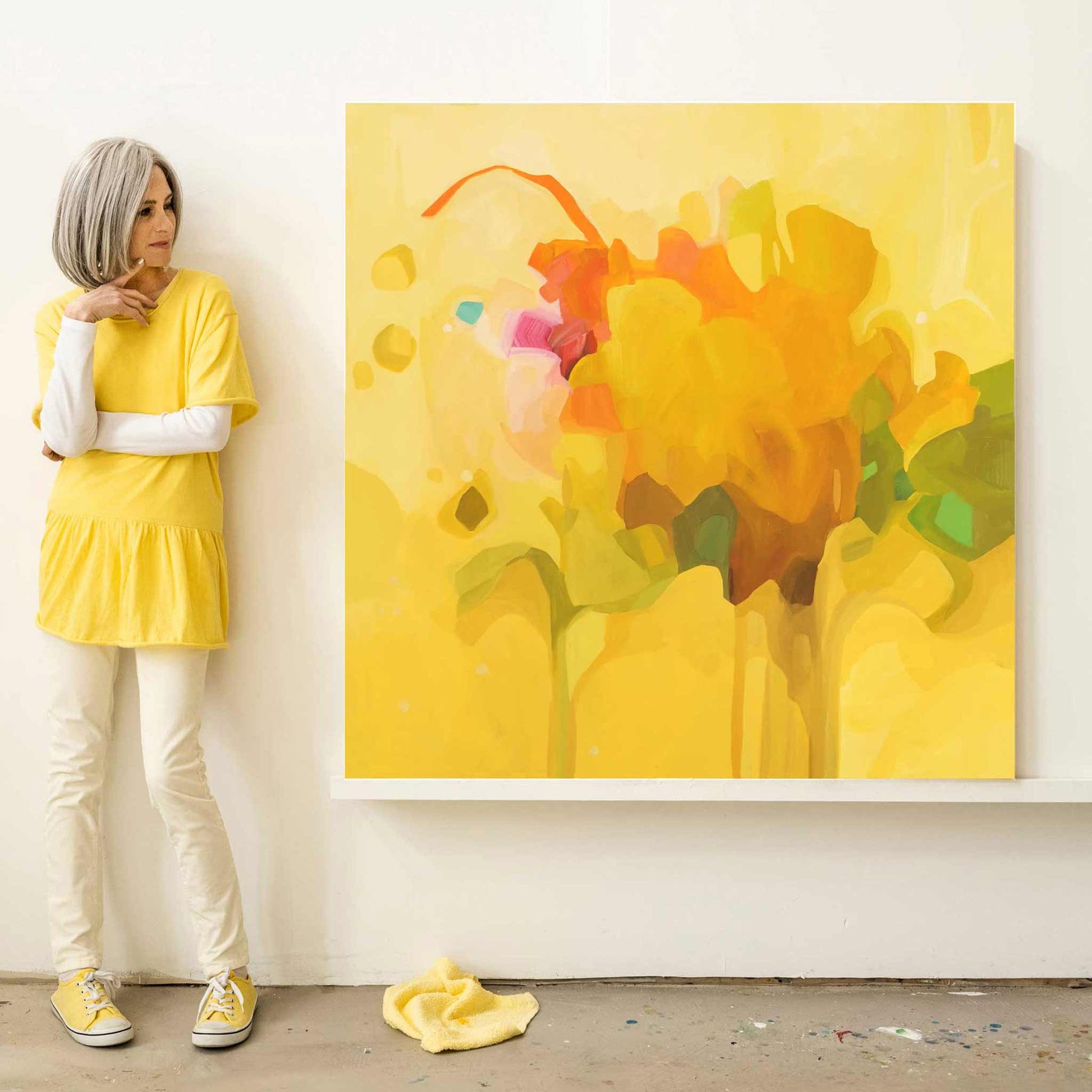 large painting for living room on canvas honey yellow abstract acrylic painting