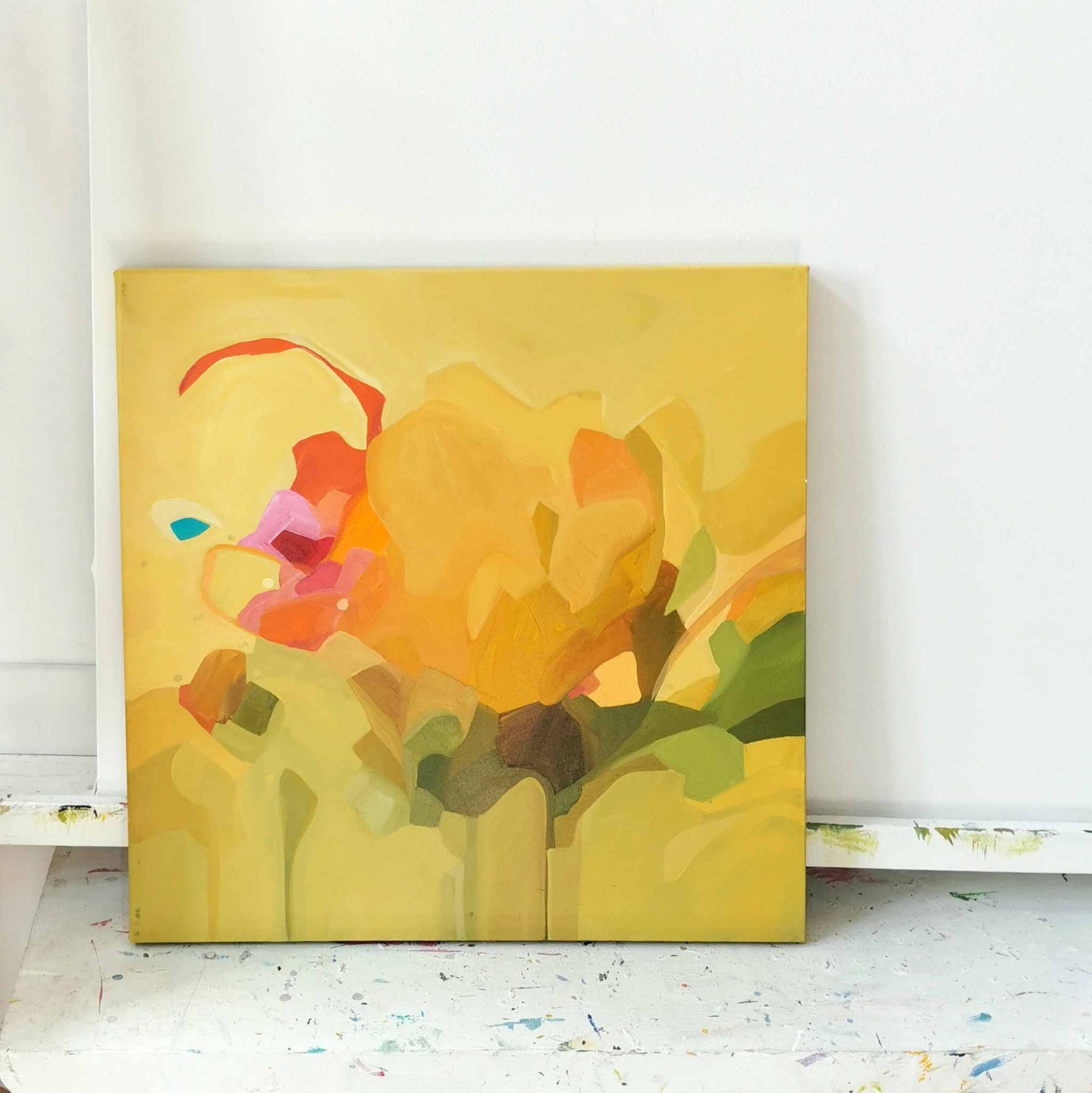 lemon yellow acrylic abstract painting on canvas by Canadian abstract artist Susannah Bleasby