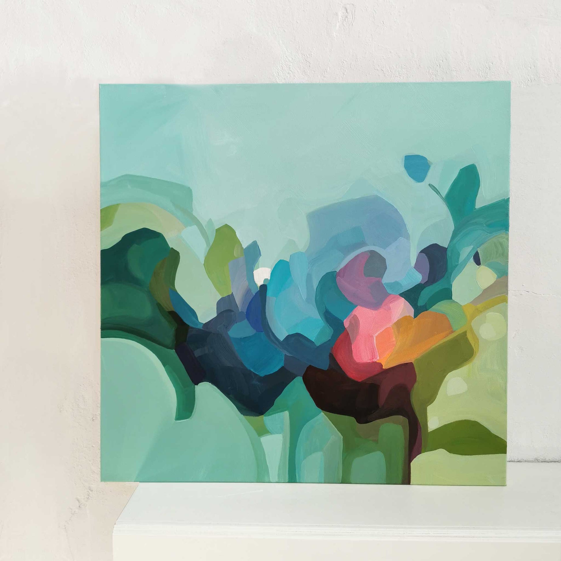 mint green acrylic abstract painting original fine art art on canvas by Canadian abstract artist Susannah Bleasby