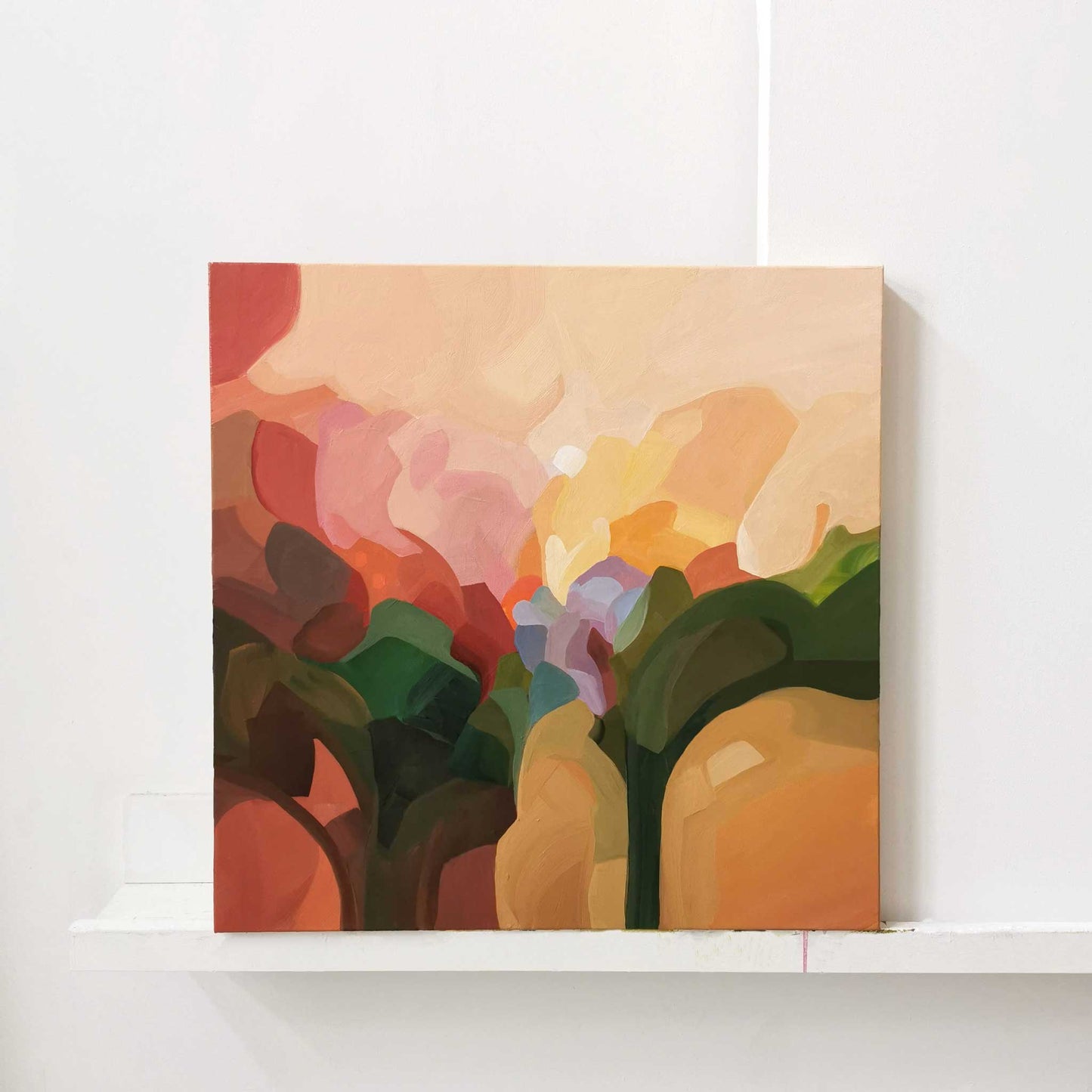 acrylic abstract painting in peach and coral color by Canadian abstract artist Susannah Bleasby