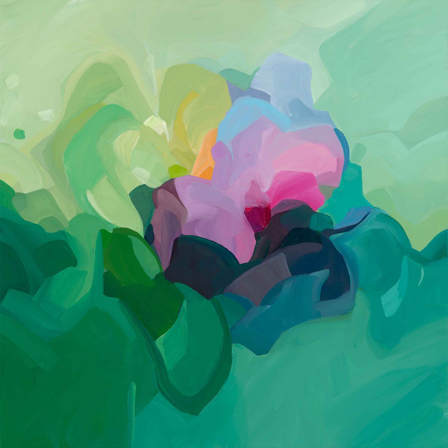 jade green acrylic abstract painting on canvas by Susannah Bleasby Canadian abstract artist
