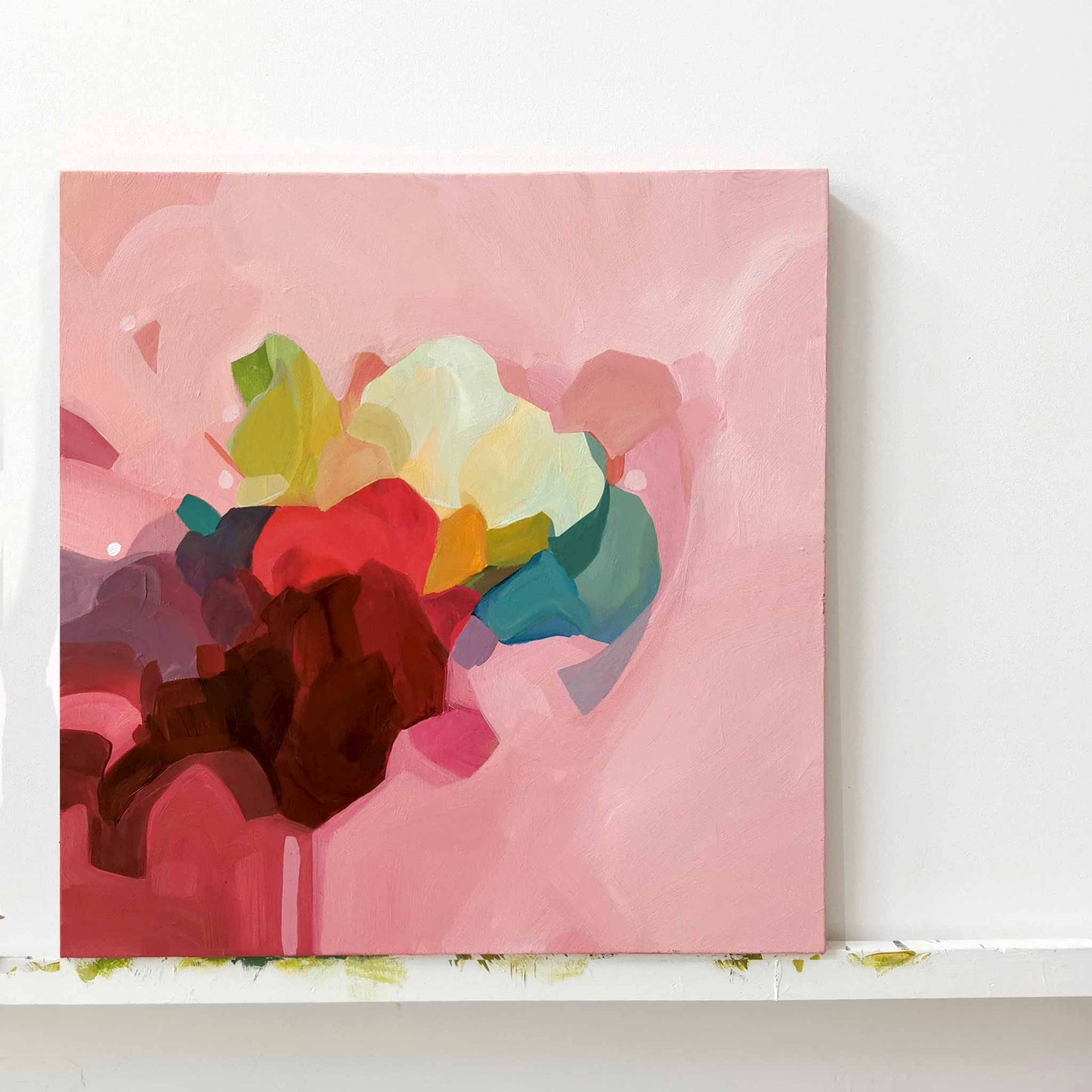 original rose acrylic abstract painting on canvas by Canadian artist Susannah Bleasby