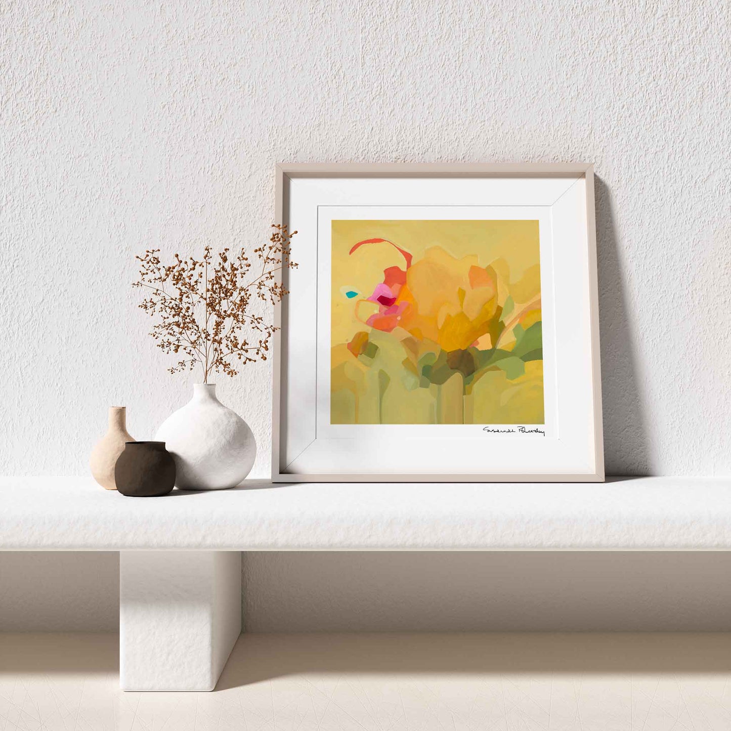 Yellow wall art print with abstract design
