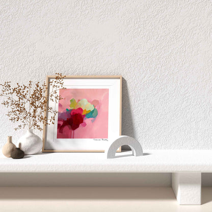 colorful rose abstract art print reproduced from an acrylic abstract painting