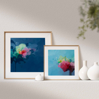 a colorful pairing of navy and sky blue abstract art prints