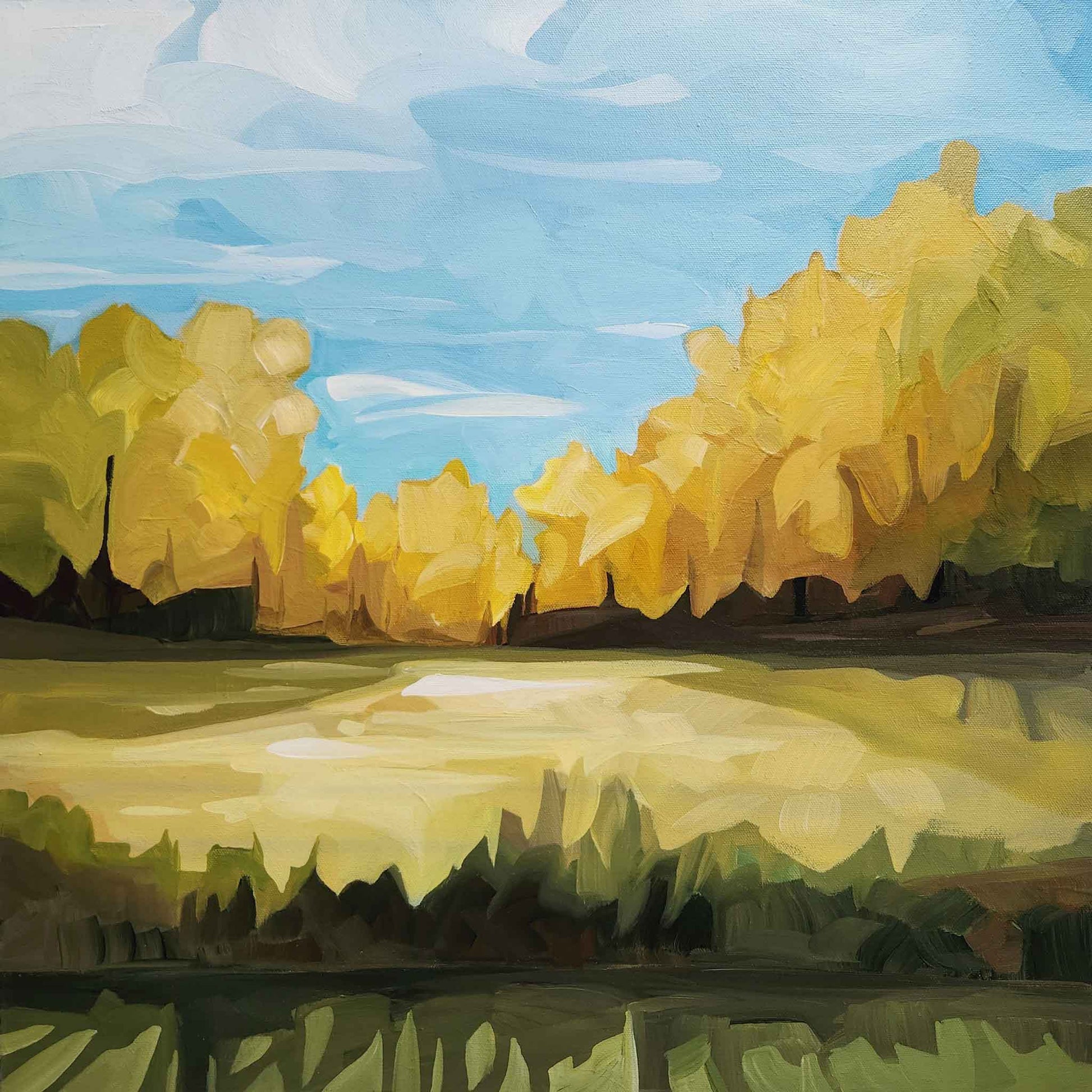 golden autumn forest landscape acrylic painting