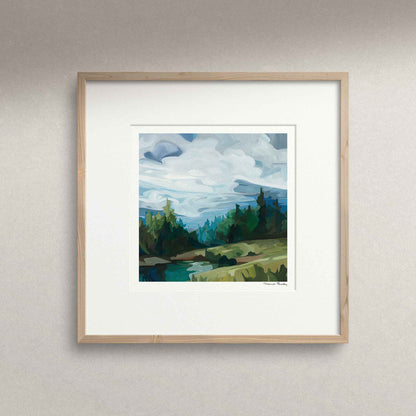 small square art print of a hillside mountain painting by Canadian abstract artist Susannah Bleasby