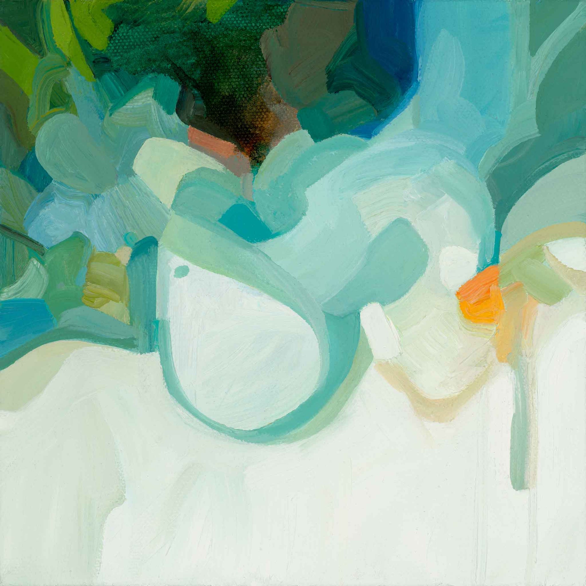 abstract painting in oil with colourful palette of seafoam green turquoise green and yellow