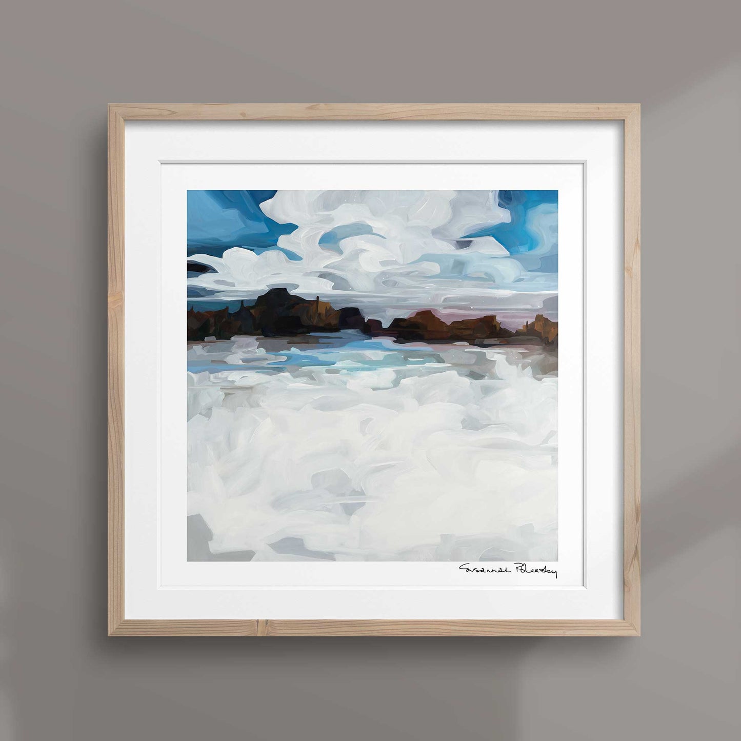 square art print of an abstract winter landscape acrylic landscape painting