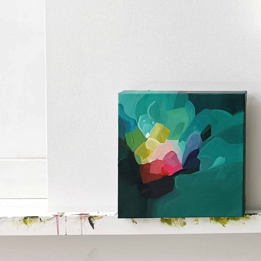 small pine green acrylic abstract painting on canvas by Canadian artist Susannah Bleasby
