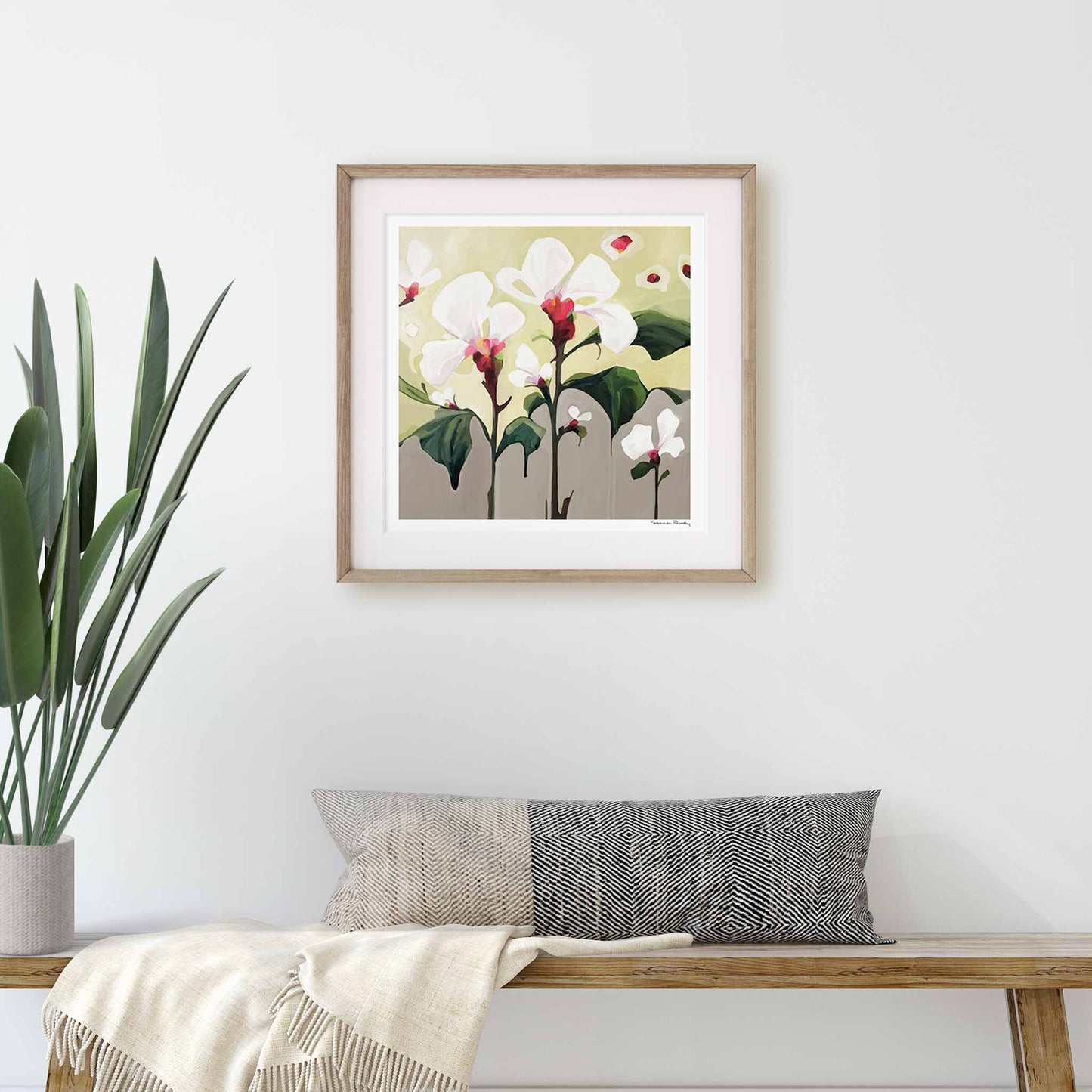 acrylic flower painting art prints in entry hallway