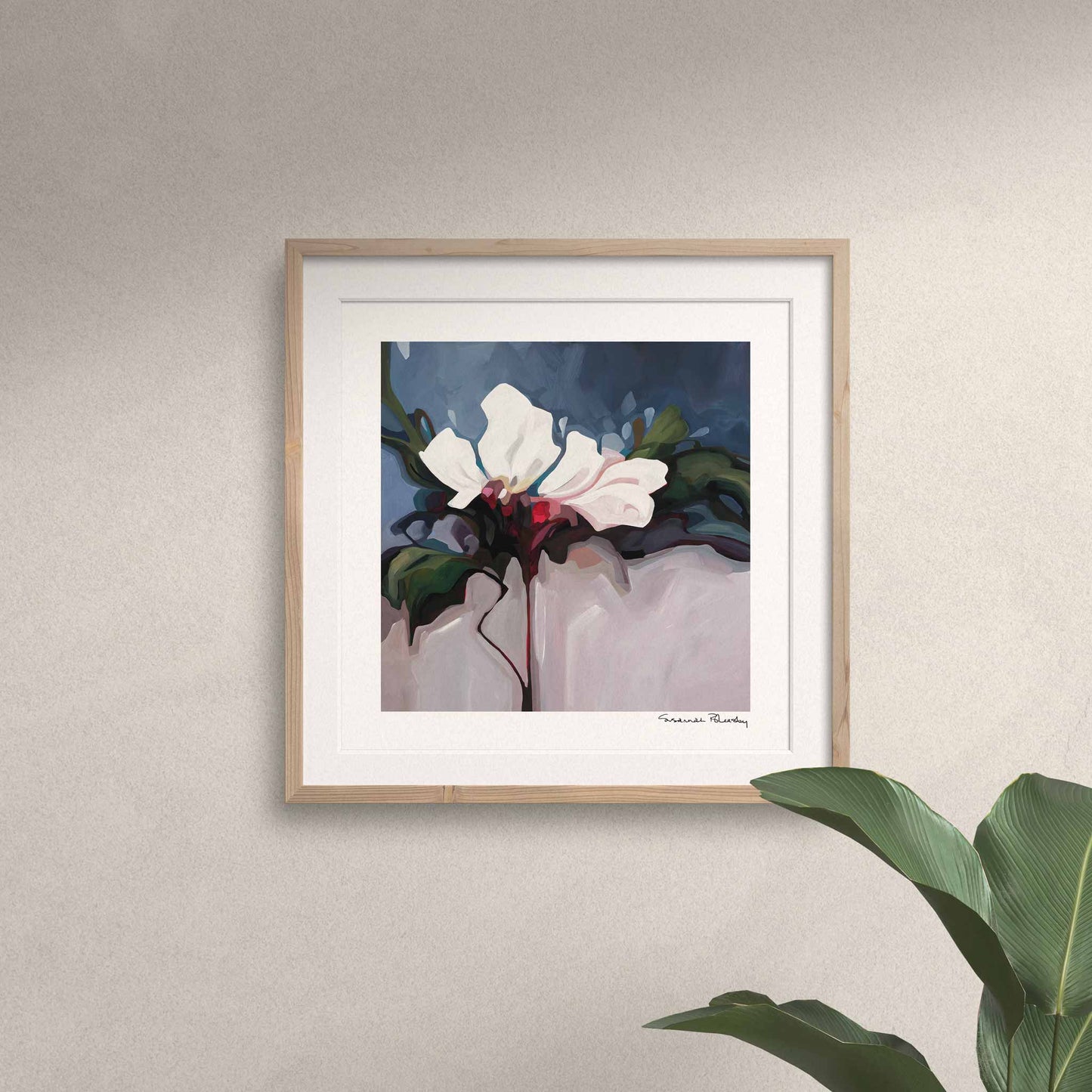acrylic flower painting print contemporary floral art print framed and hanging on a wall