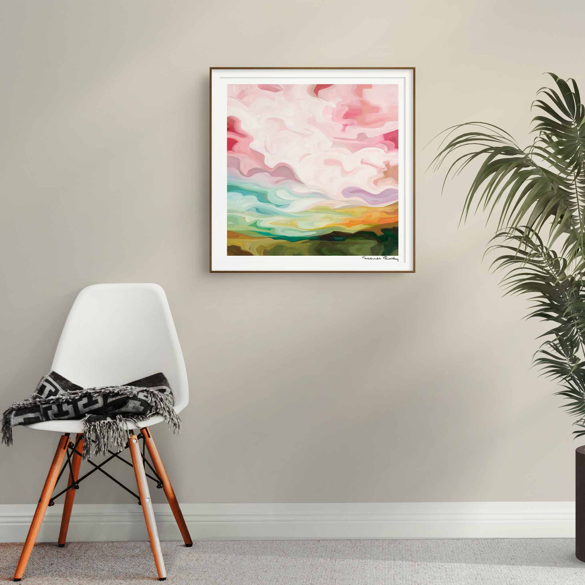 pink fine art print of an acrylic sky painting 20x20