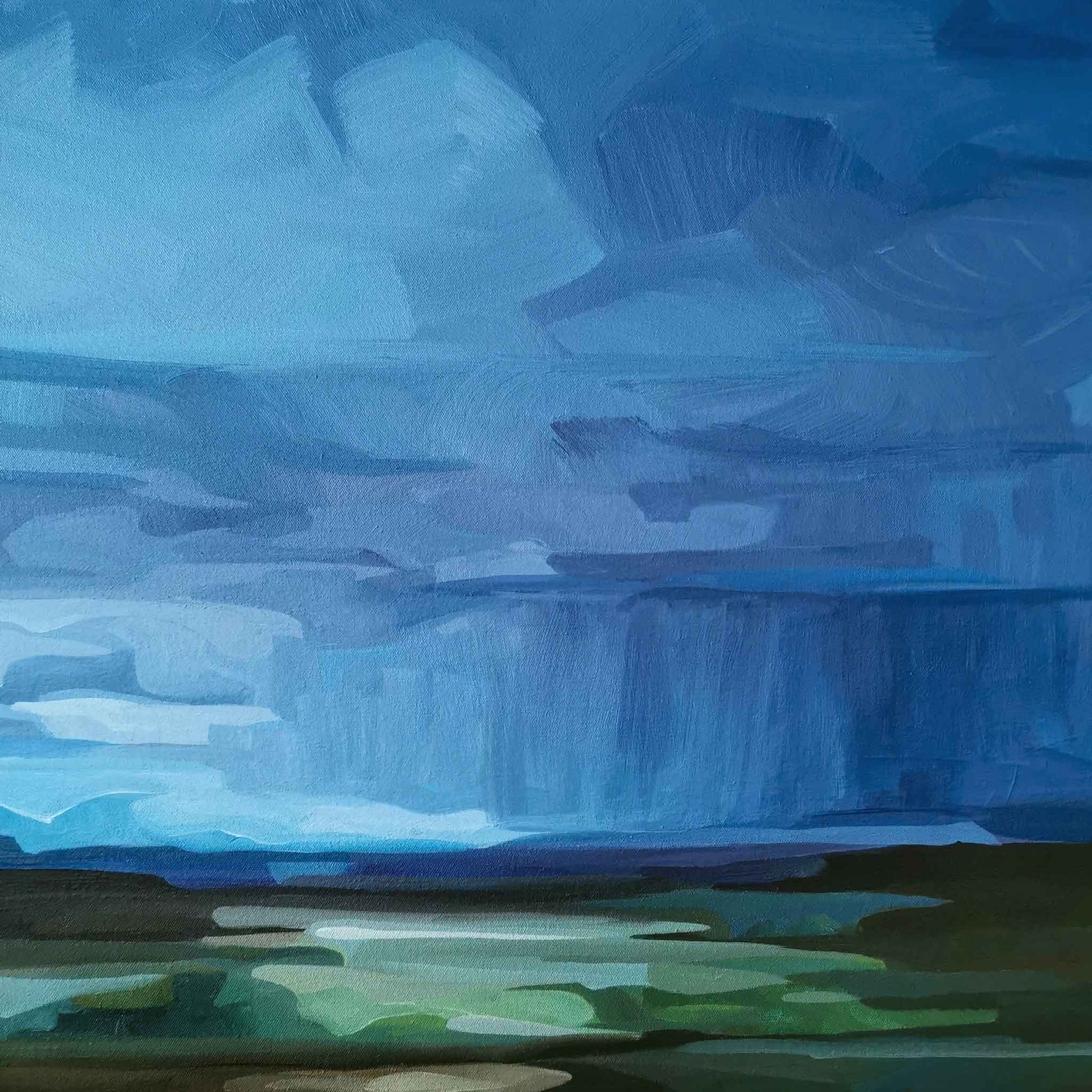 a painting of sky in acrylic on canvas that captures the drama of cloudless skies