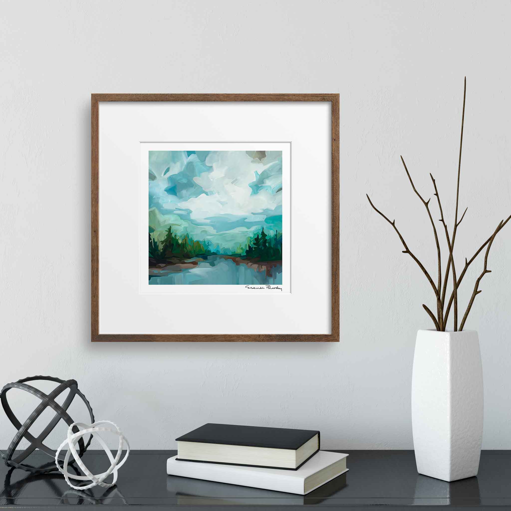 Blue Spruce lake scene painting | Fine Art Print – Susannah Bleasby