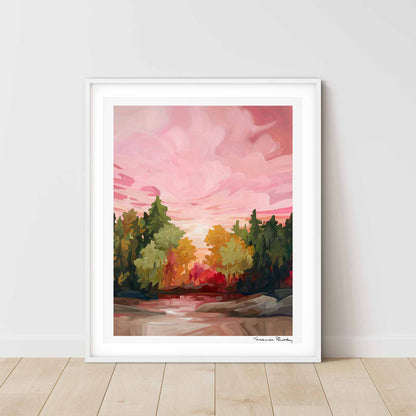 fall forest painting in bright autumn color palette 16x20 fine art print by Canadian abstract artist Susannah Bleasby